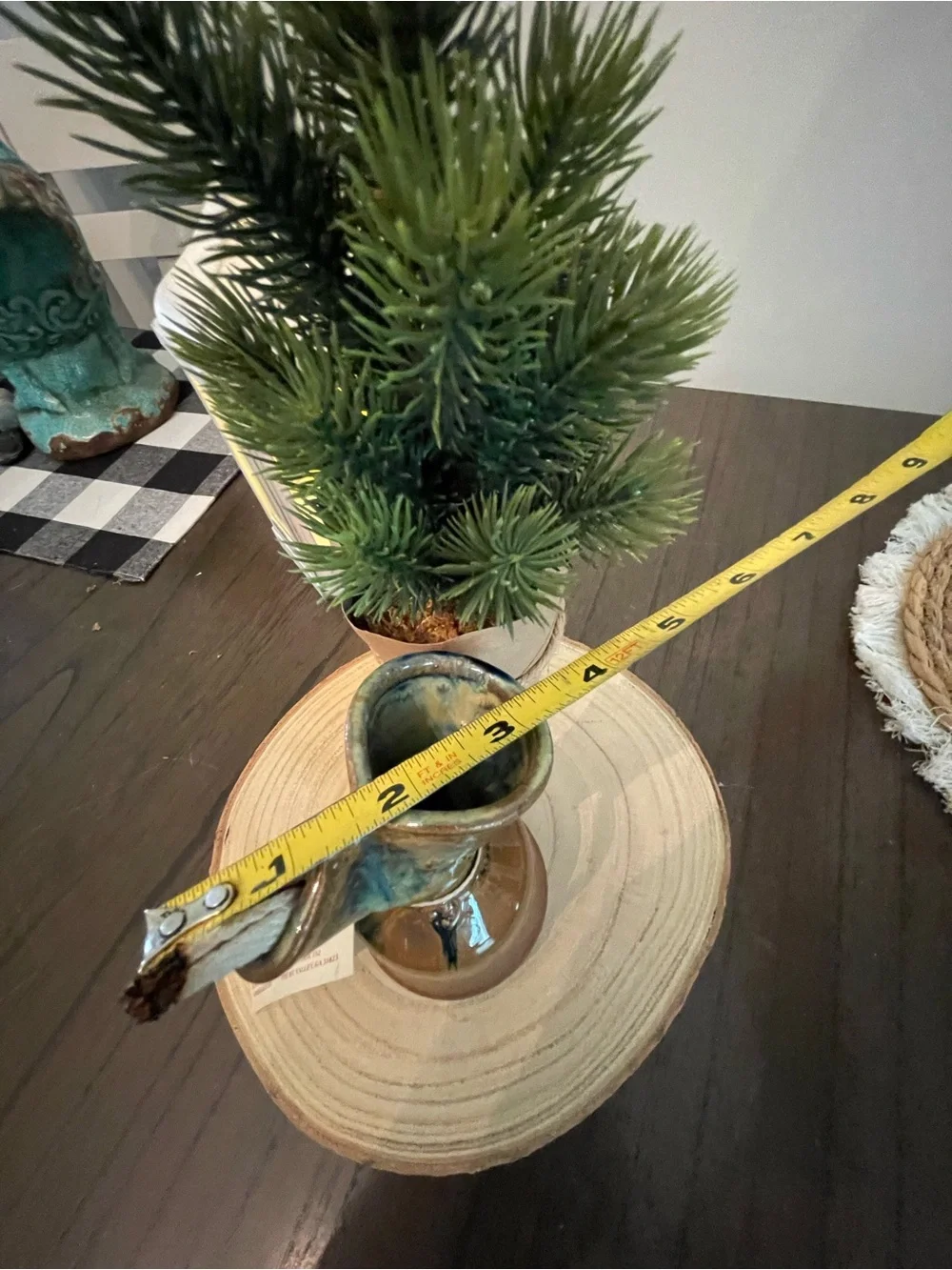 Handmade Ceramic Candle Holder in Brown and Blue Glaze